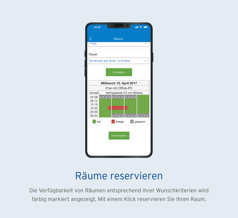 Räume reservieren in der Smartphone App von IntraKey
