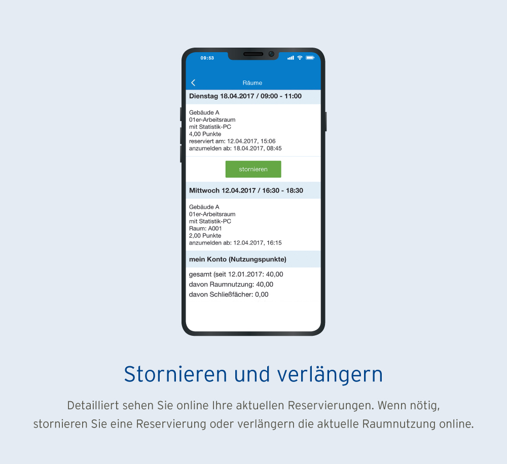 Stornieren und Verlängern der Raumbuchung in der Smartphone App von IntraKey