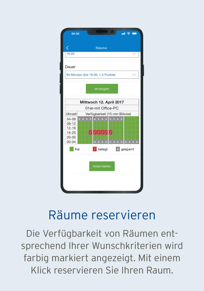 Räume reservieren in der Smartphone App von IntraKey