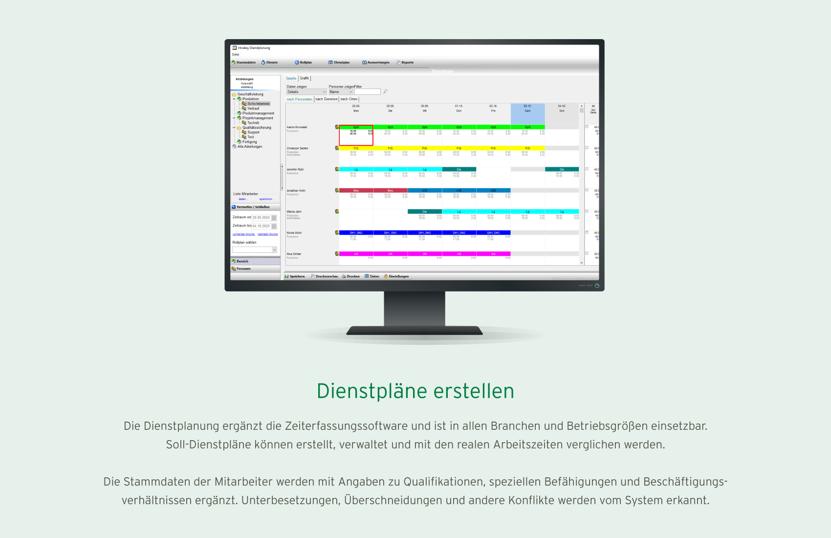 Beispielbild Dienstpläne erstellen mit der Zeiterfassungssoftware von IntraKey