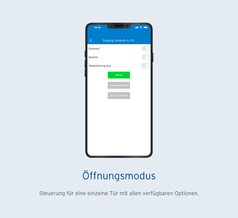 Steuerung einer einzelnen Tür in der Smartphone App der Zutrittskontrolle von IntraKey