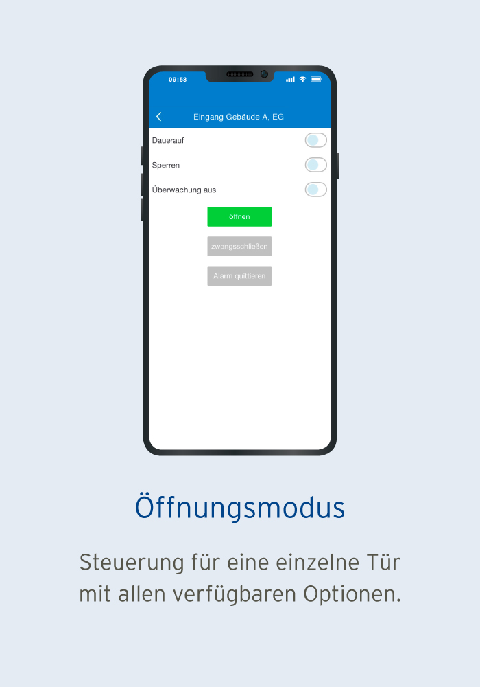 Steuerung einer einzelnen Tür in der Smartphone App der Zutrittskontrolle von IntraKey