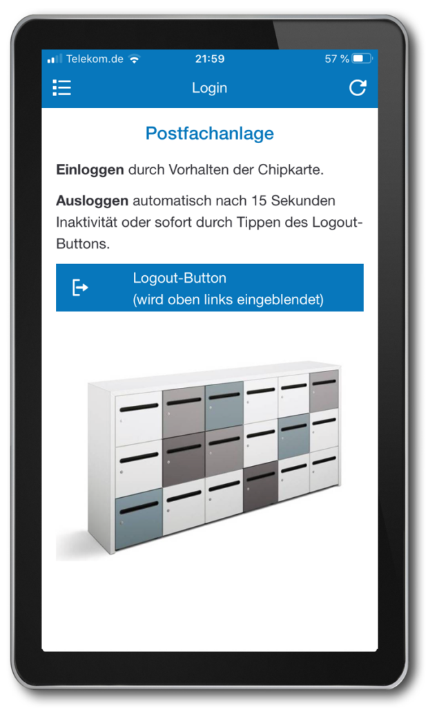 Tablet mit IntraKey App zur Öffnung einer Postfachanlage