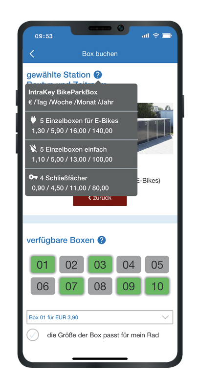 Fahrradbox buchen in Smartphone App